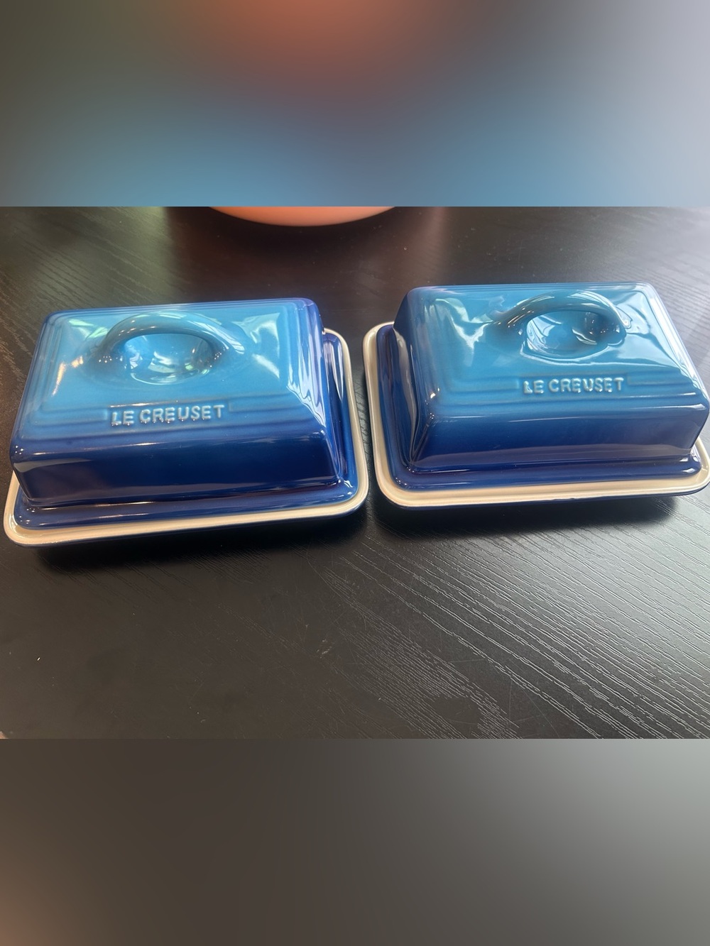 Le Creuset Deep Blue Stoneware Butter Dishes - Pair